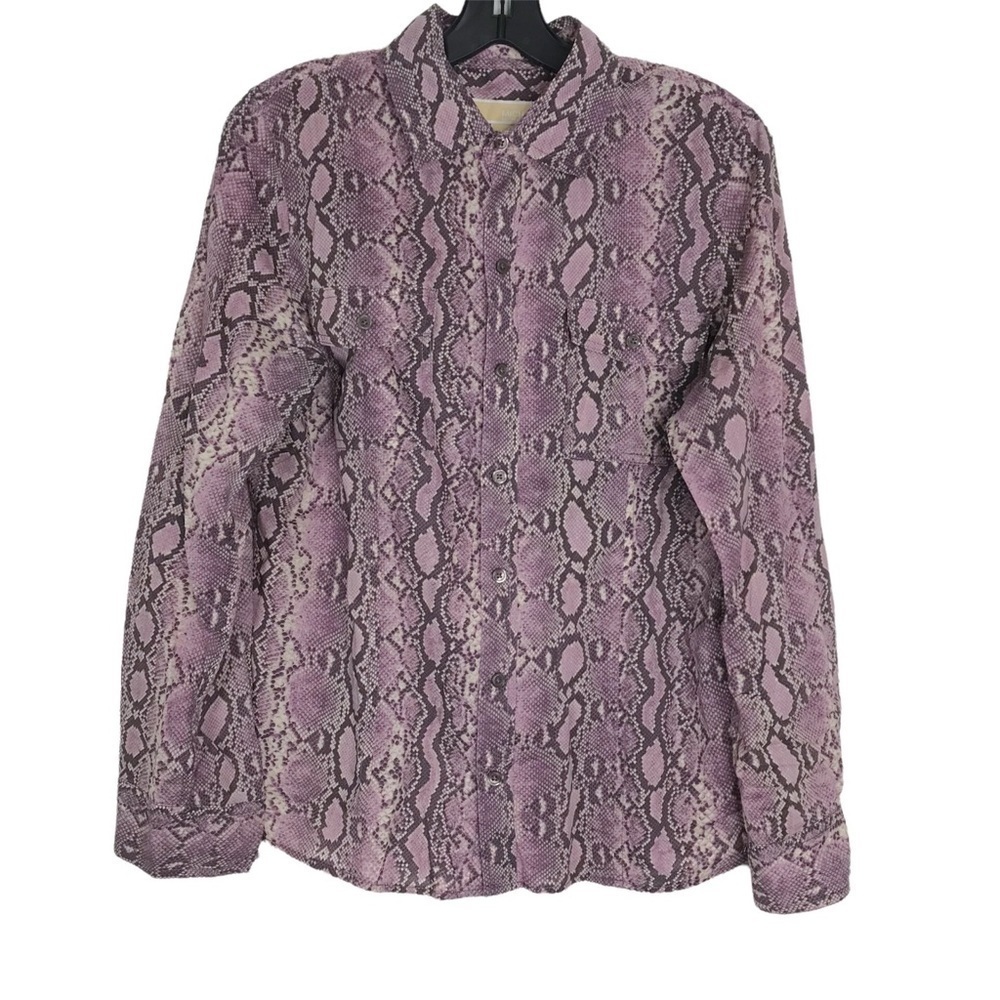 Michael Kors Snake Print Cotton Button Down Shirt Top Size 10